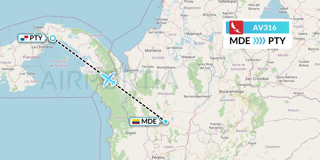 AV316 Avianca Flight Map: Medellin to Panama City
