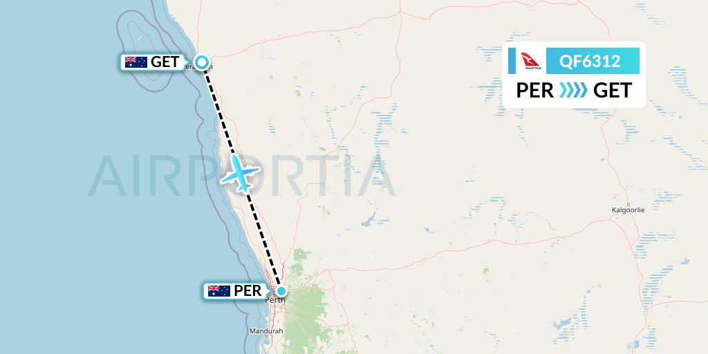 QF6312 Qantas Flight Map: Perth to Geraldton