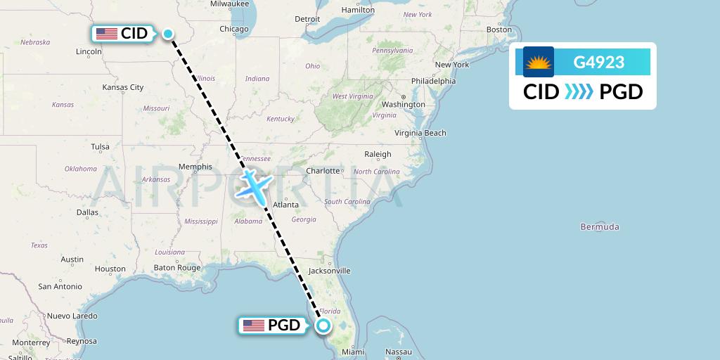 G4923 Allegiant Air Flight Map: Cedar Rapids to Punta Gorda