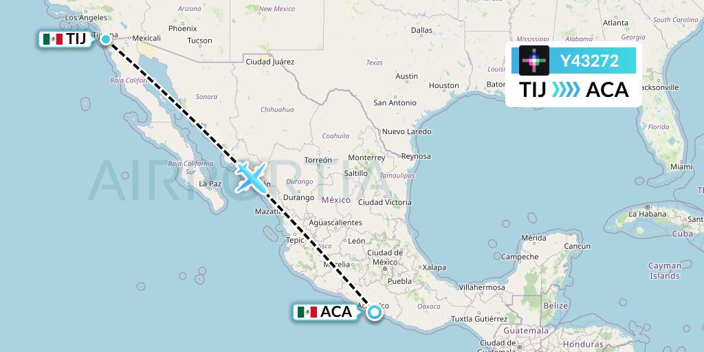 Y43272 Volaris Flight Map: Tijuana to Acapulco