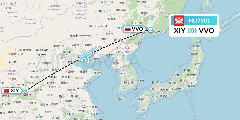 HU7901 Hainan Airlines Flight Map: Xi'an to Vladivostok