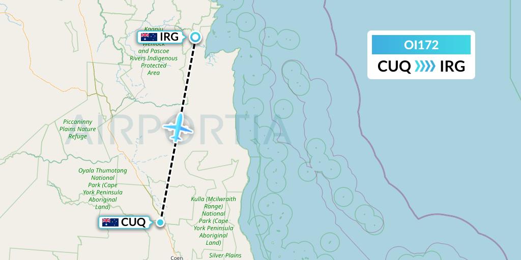 OI172 Hinterland Aviation Flight Map: Australia to Australia