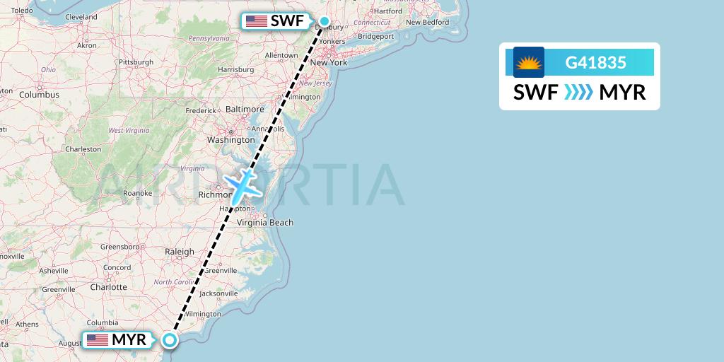 G41835 Allegiant Air Flight Map: Newburgh to Myrtle Beach