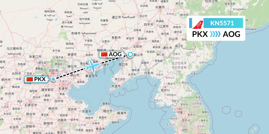 KN5571 China United Airlines Flight Map: Beijing to Anshan