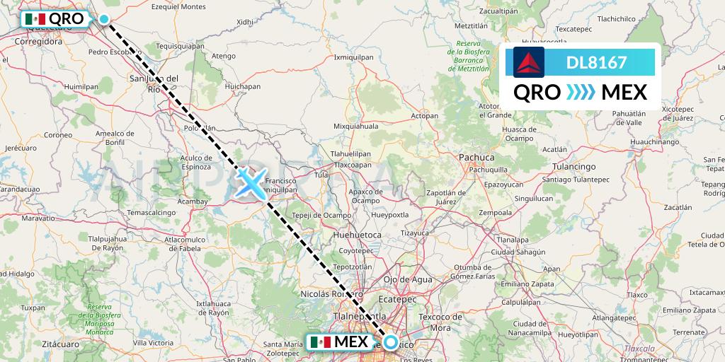 DL8167 Delta Air Lines Flight Map: Queretaro to Mexico City