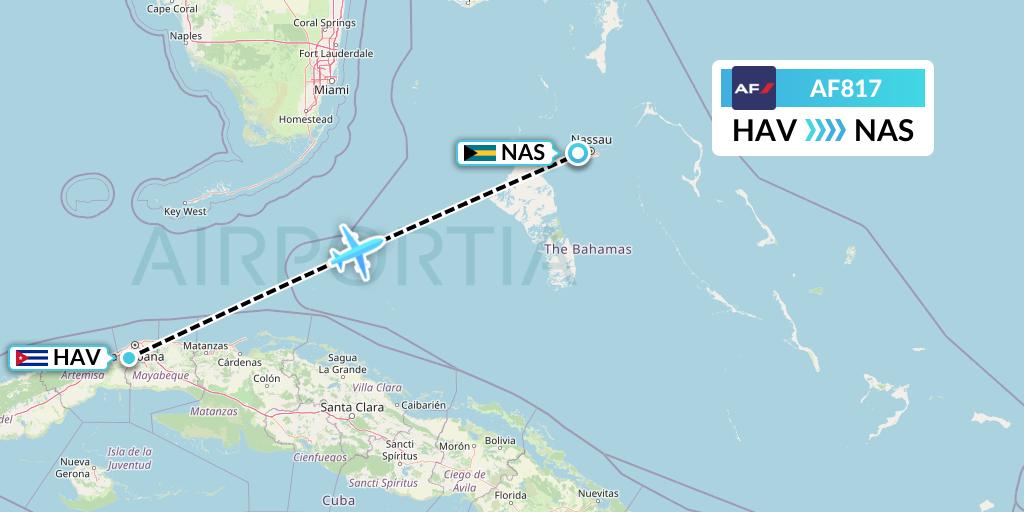 AF817 Air France Flight Map: Havana to Nassau