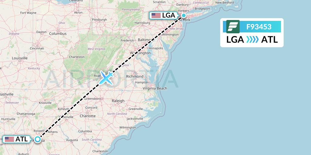 F93453 Frontier Airlines Flight Map: New York to Atlanta
