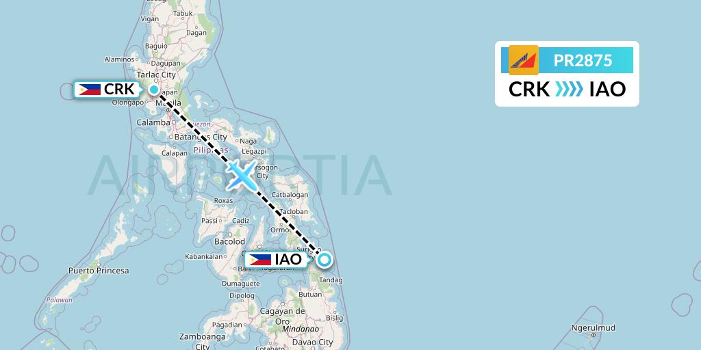 PR2875 Philippine Airlines Flight Map: Angeles City to Del Carmen