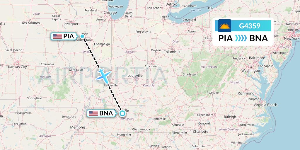 G4359 Allegiant Air Flight Map: Peoria to Nashville