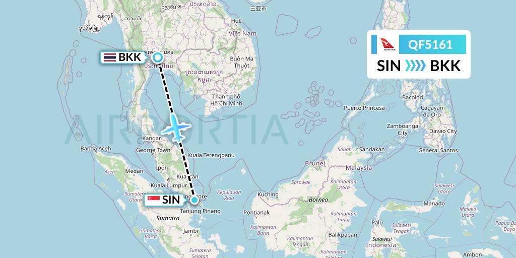 QF5161 Qantas Flight Map: Singapore to Bangkok