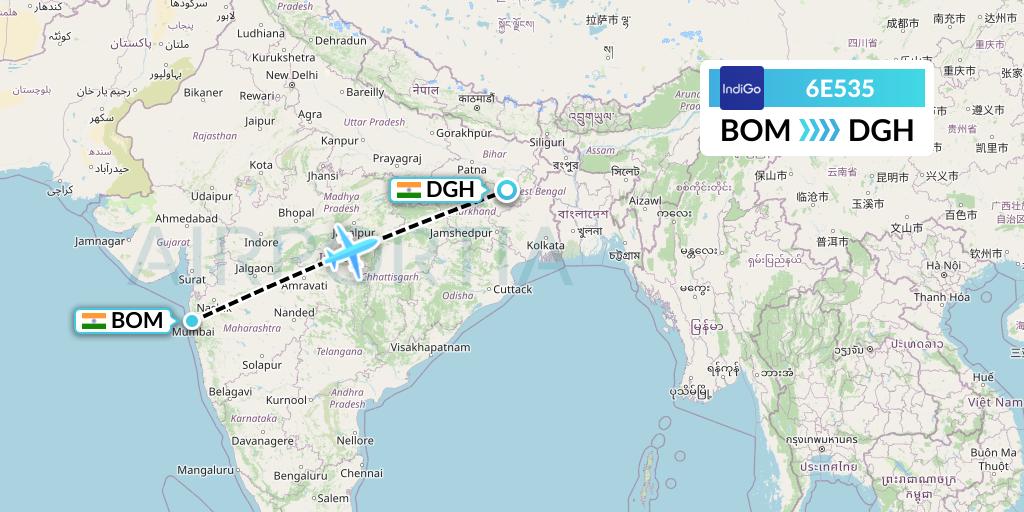 6E535 IndiGo Airlines Flight Map: Mumbai to Patna