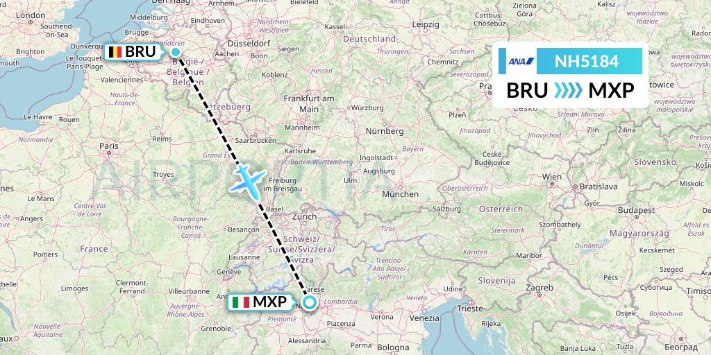 NH5184 All Nippon Airways Flight Map: Brussels to Milan