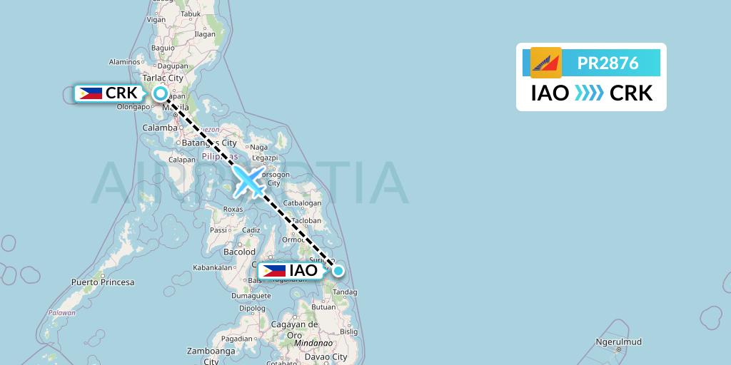 PR2876 Philippine Airlines Flight Map: Del Carmen to Angeles City