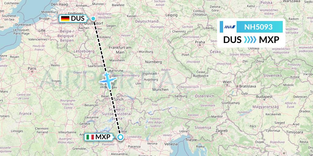 NH5093 All Nippon Airways Flight Map: Dusseldorf to Milan