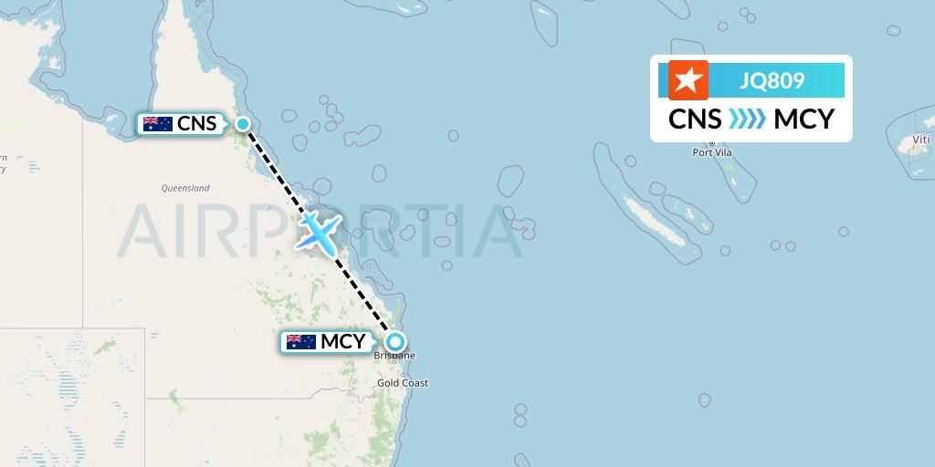 JQ809 Jetstar Airways Flight Map: Cairns to Sunshine Coast