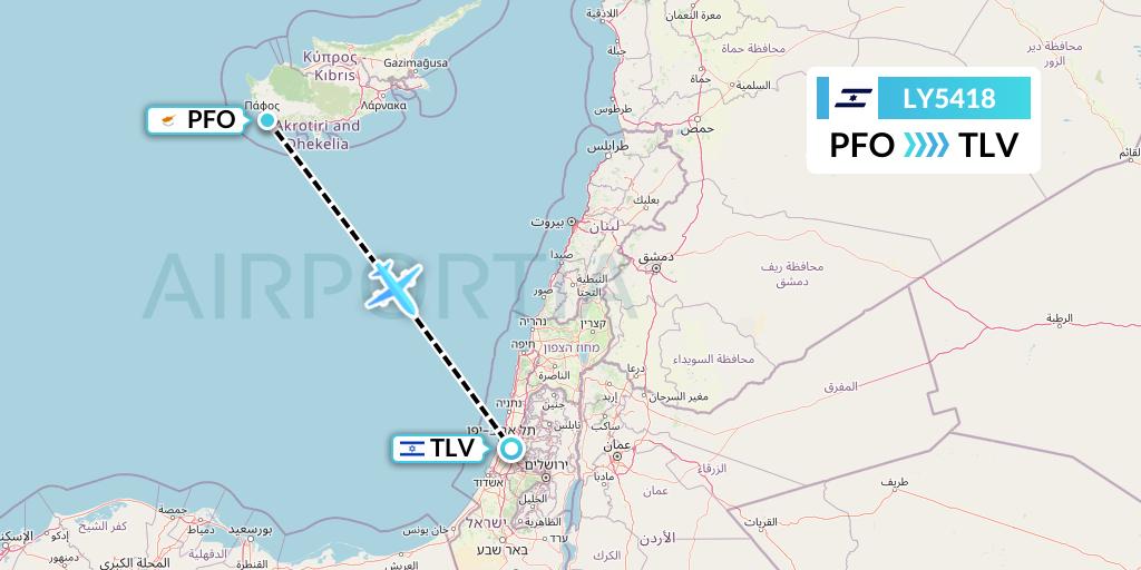 LY5418 El Al Flight Map: Pafos to Tel Aviv