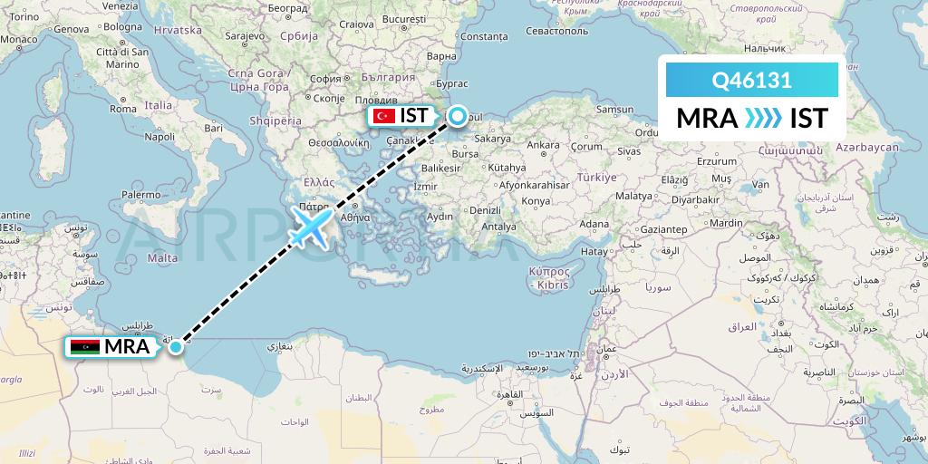 Q46131 Euroairlines Flight Map: Misrata to Istanbul