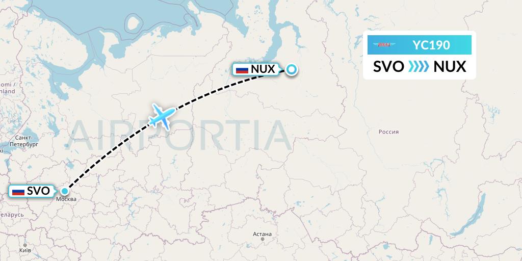YC190 Yamal Airlines Flight Map: Moscow to Novy Urengoy