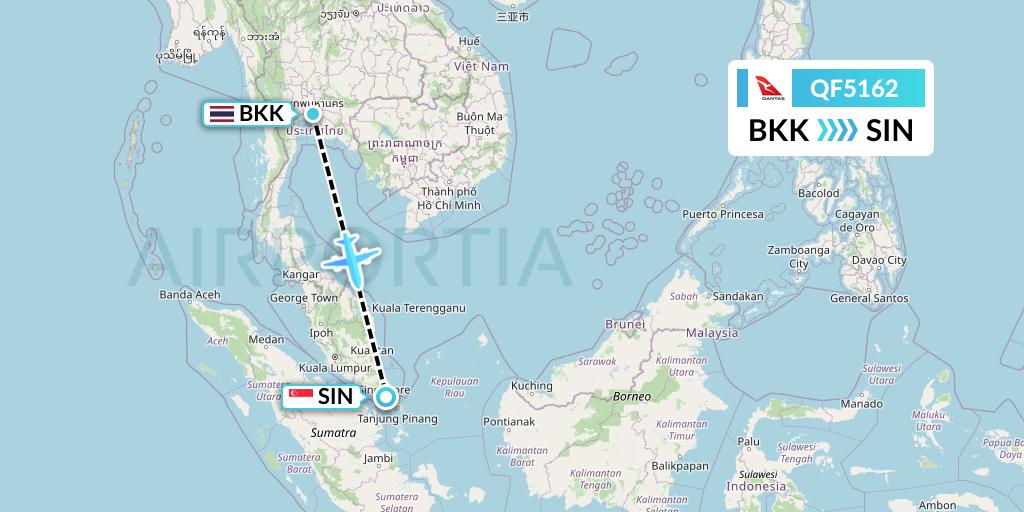 QF5162 Qantas Flight Map: Bangkok to Singapore