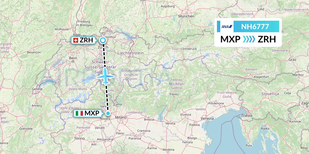 NH6777 All Nippon Airways Flight Map: Milan to Zurich