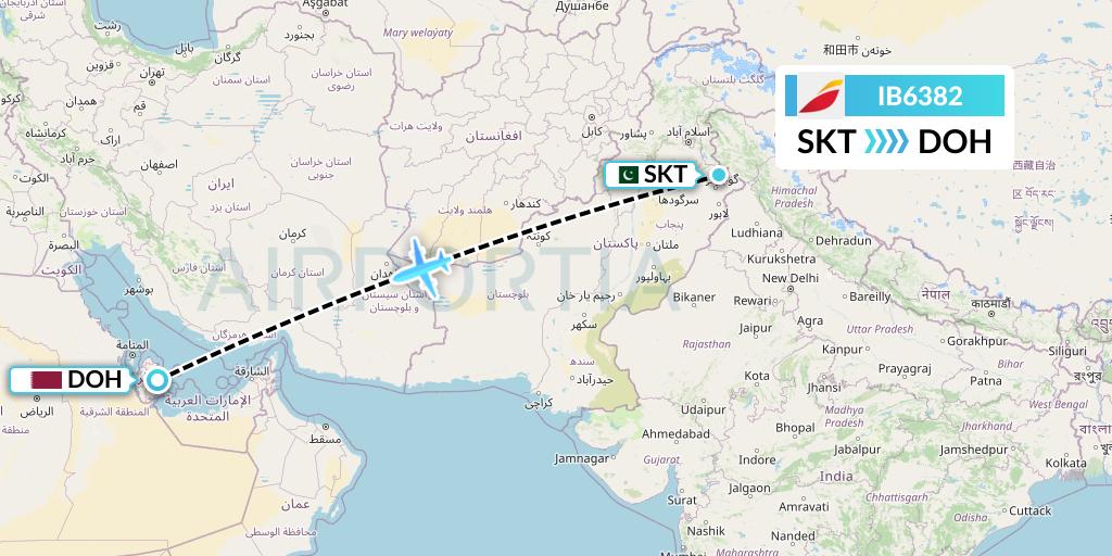 IB6382 Iberia Flight Map: Sialkot to Doha