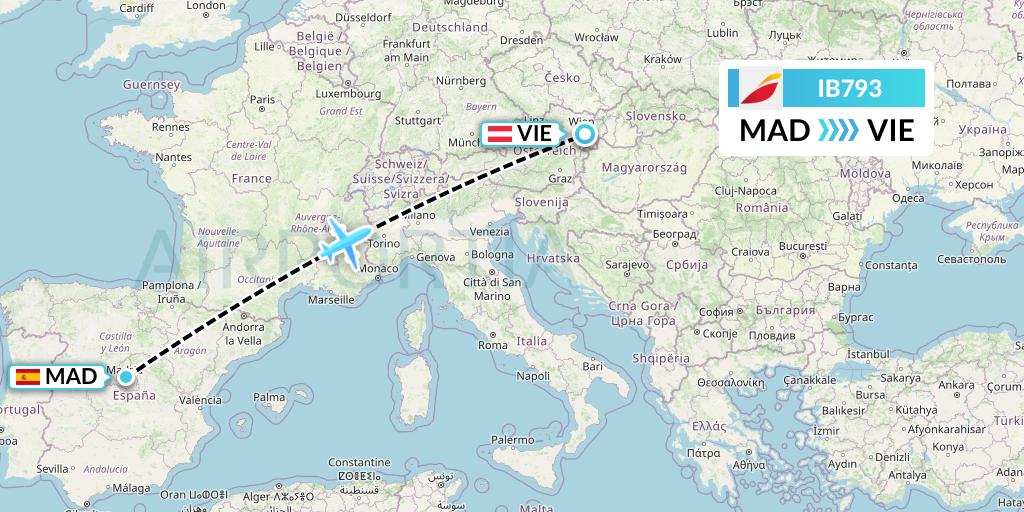 IB793 Iberia Flight Map: Madrid to Vienna