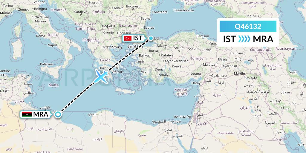 Q46132 Euroairlines Flight Map: Istanbul to Misrata