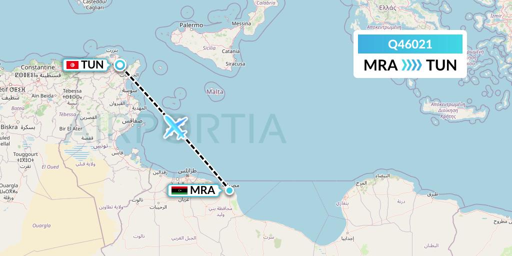 Q46021 Euroairlines Flight Map: Misrata to Tunis