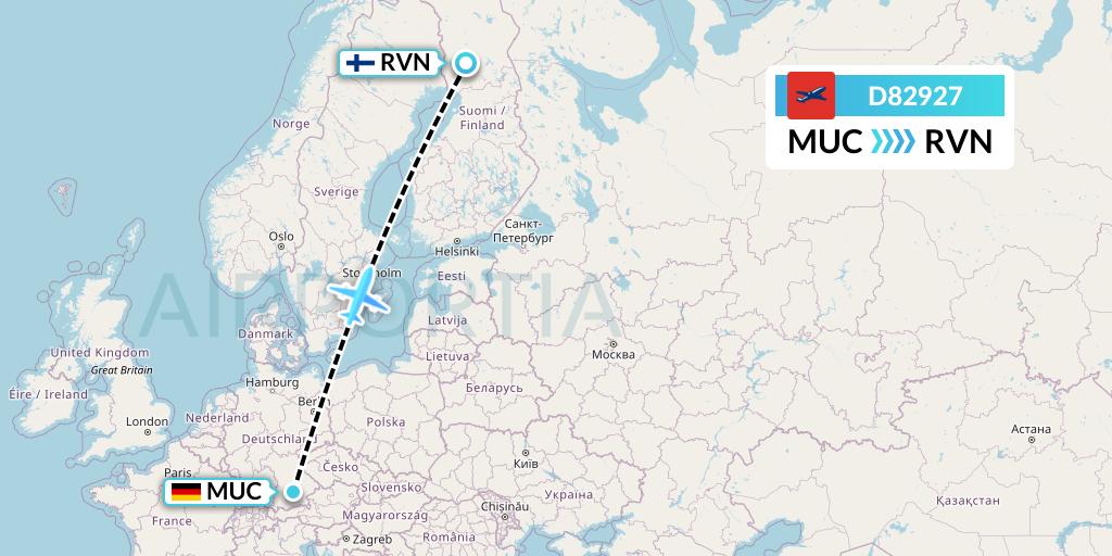 D82927 Norwegian Air International Flight Map: Munich to Rovaniemi