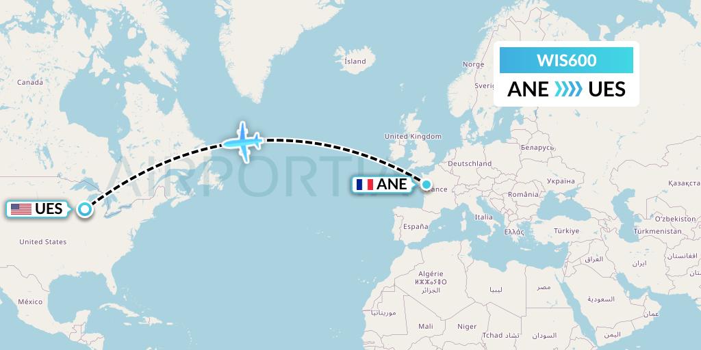 WIS600 Paccair Flight Map: Angers to Waukesha