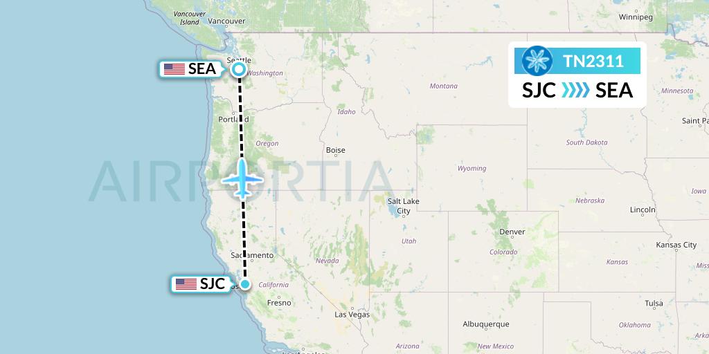 TN2311 Air Tahiti Nui Flight Map: San Jose to Seattle