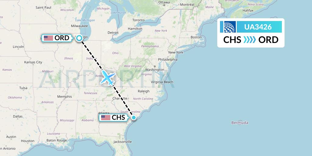 UA3426 United Airlines Flight Map: Charleston to Chicago