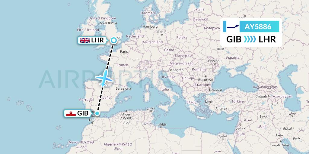 AY5886 Finnair Flight Map: Gibraltar to London