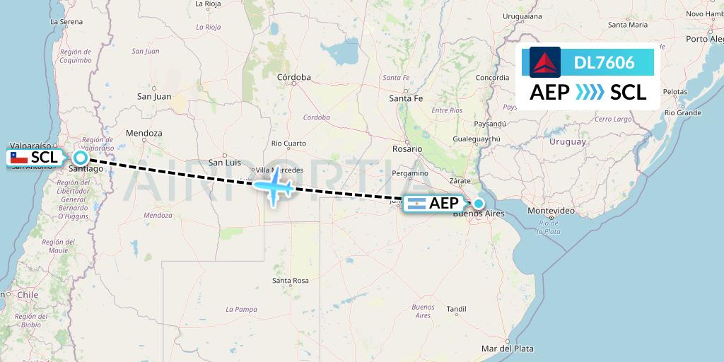 DL7606 Delta Air Lines Flight Map: Buenos Aires to Santiago