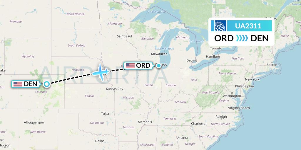 UA2311 United Airlines Flight Map: Chicago to Denver