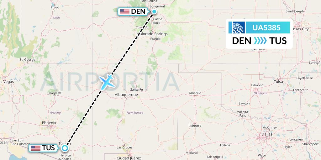 UA5385 United Airlines Flight Map: Denver to Tucson
