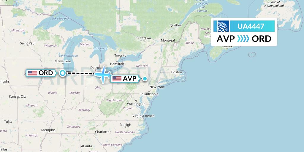 UA4447 United Airlines Flight Map: Avoca to Chicago