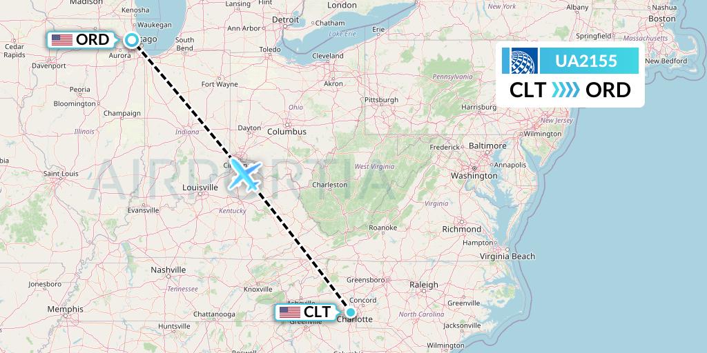 UA2155 United Airlines Flight Map: Charlotte to Chicago
