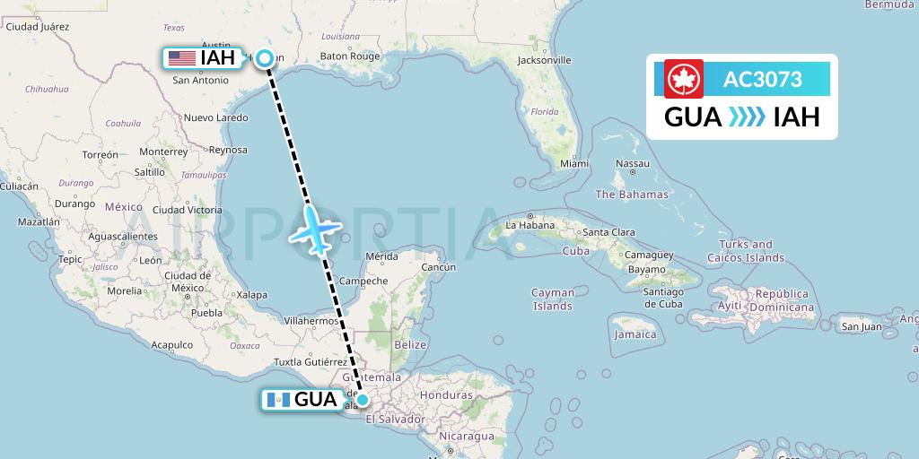 AC3073 Air Canada Flight Map: Guatemala City to Houston