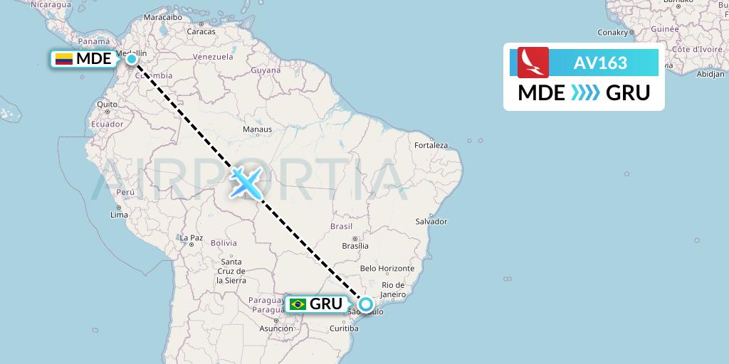 AV163 Avianca Flight Map: Medellin to Sao Paulo