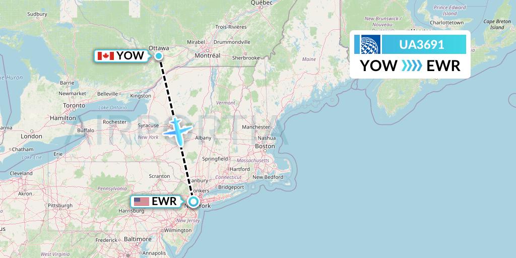 UA3691 United Airlines Flight Map: Ottawa to New York