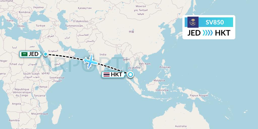 SV850 Saudi Arabian Airlines Flight Map: Jeddah to Phuket