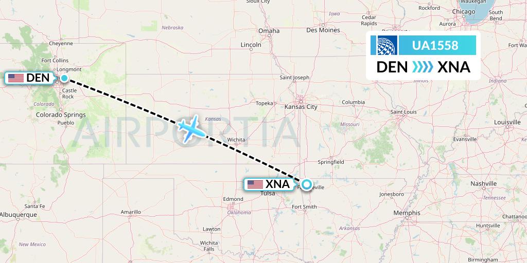 UA1558 United Airlines Flight Map: Denver to Bentonville