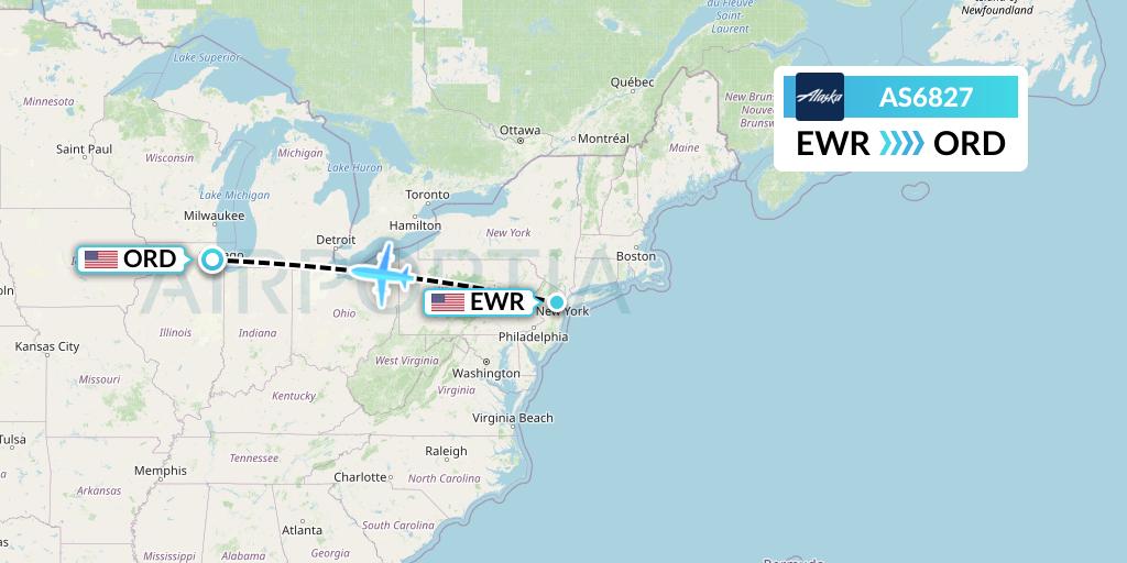 AS6827 Alaska Airlines Flight Map: New York to Chicago