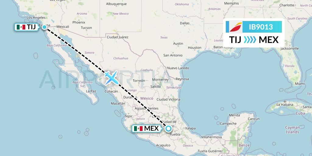 IB9013 Iberia Flight Map: Tijuana to Mexico City