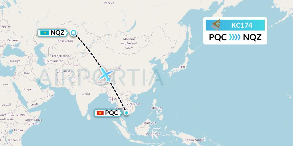 KC174 Air Astana Flight Map: Phu Quoc to Astana