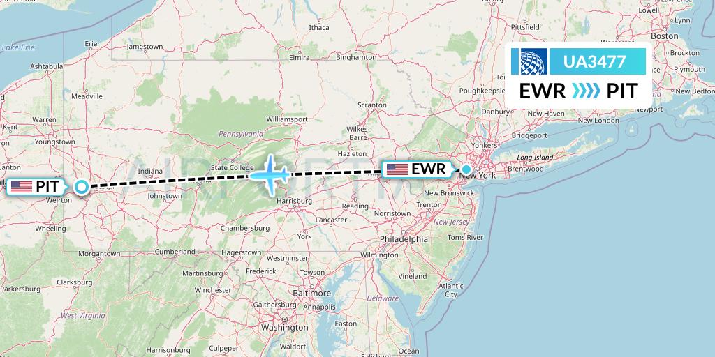 UA3477 United Airlines Flight Map: New York to Pittsburgh
