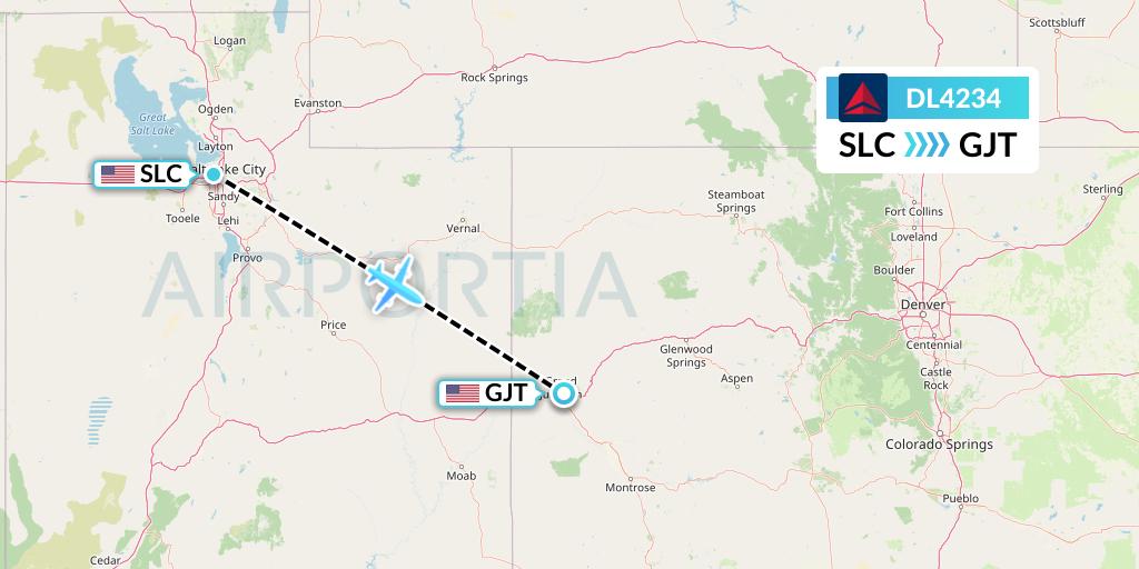 DL4234 Delta Air Lines Flight Map: Salt Lake City to Grand Junction