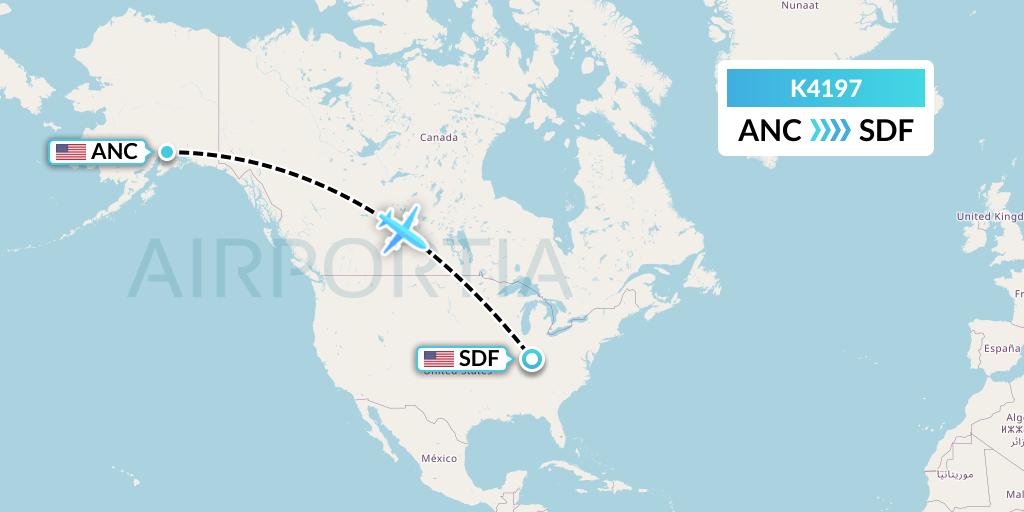 K4197 Kalitta Air Flight Map: Anchorage to Louisville