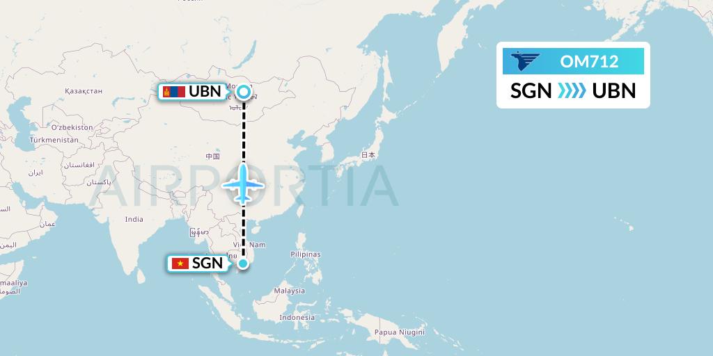 OM712 MIAT Mongolian Airlines Flight Map: Ho Chi Minh City to Ulan Bator